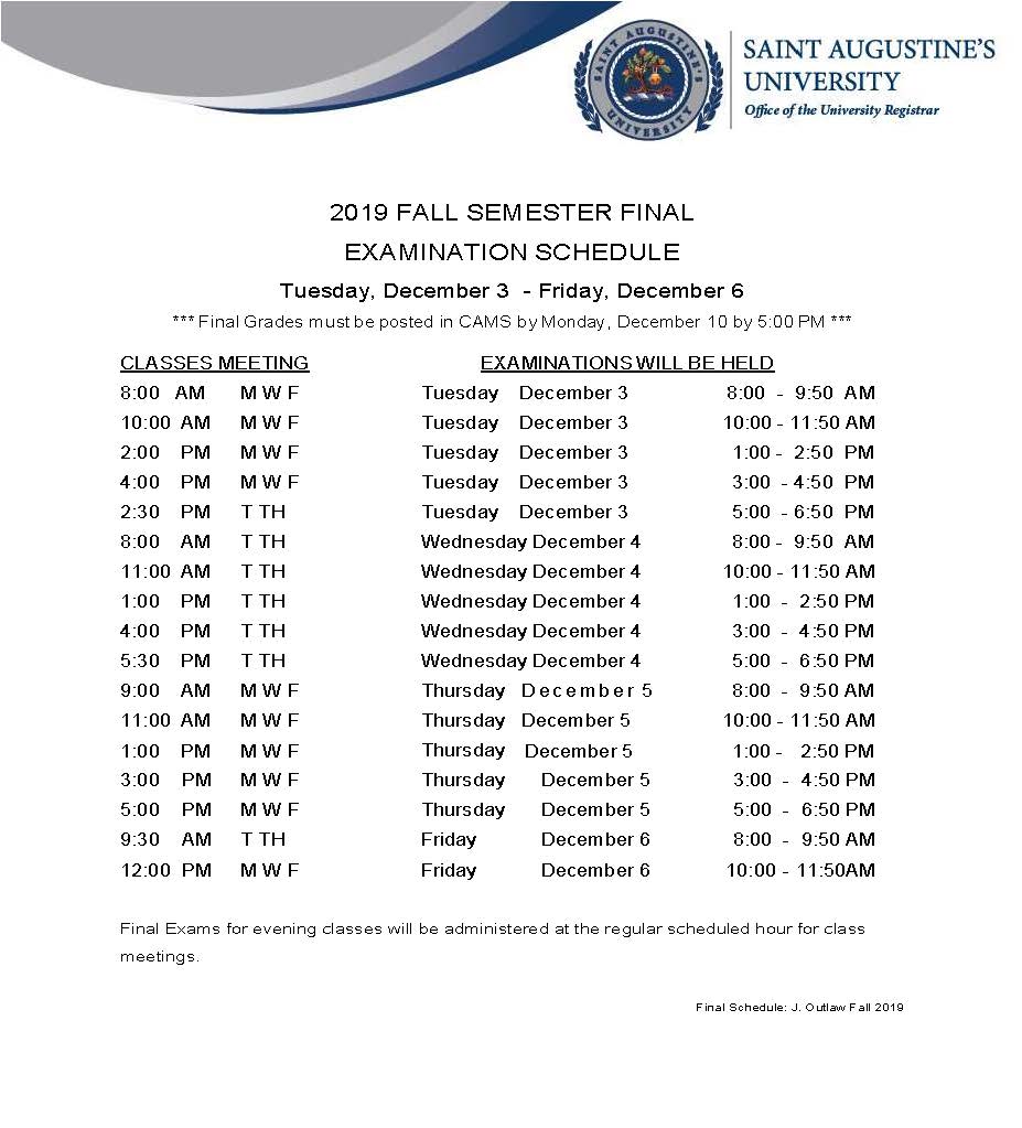 Final Examinations Saint Augustine's University